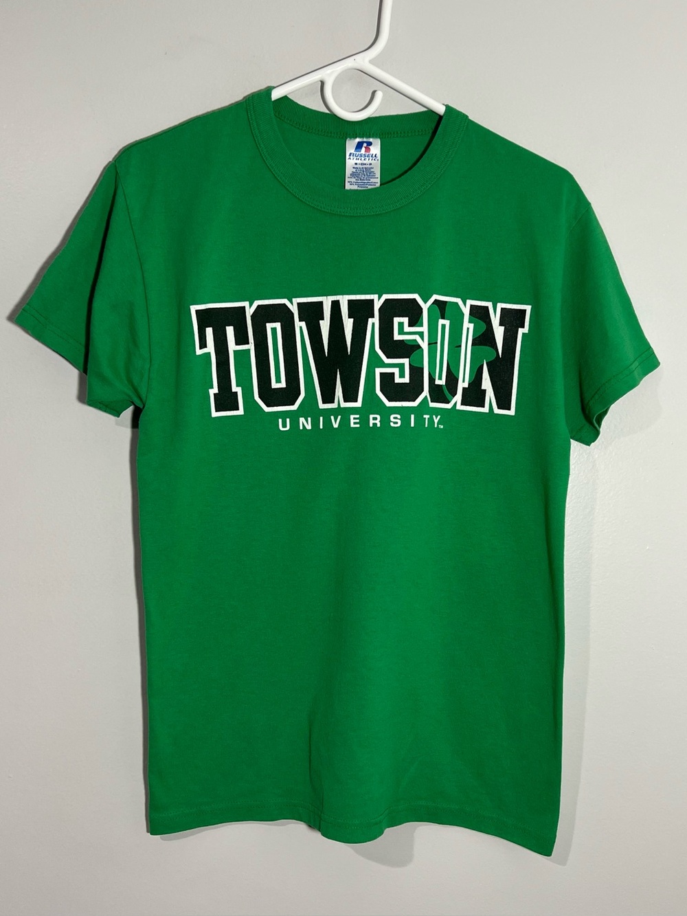Vintage Russell Athletic Towson University Clover Green T-Shirt Mens Small